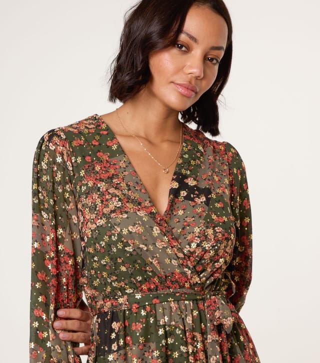 Blue Vanilla Women's Khaki Gold Foil Wrap Dress Blue Vanilla New Look - 3