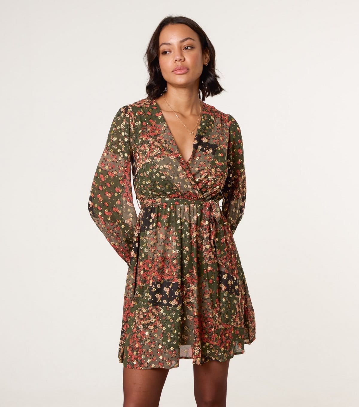 Blue Vanilla Women's Khaki Gold Foil Wrap Dress Blue Vanilla New Look - 4