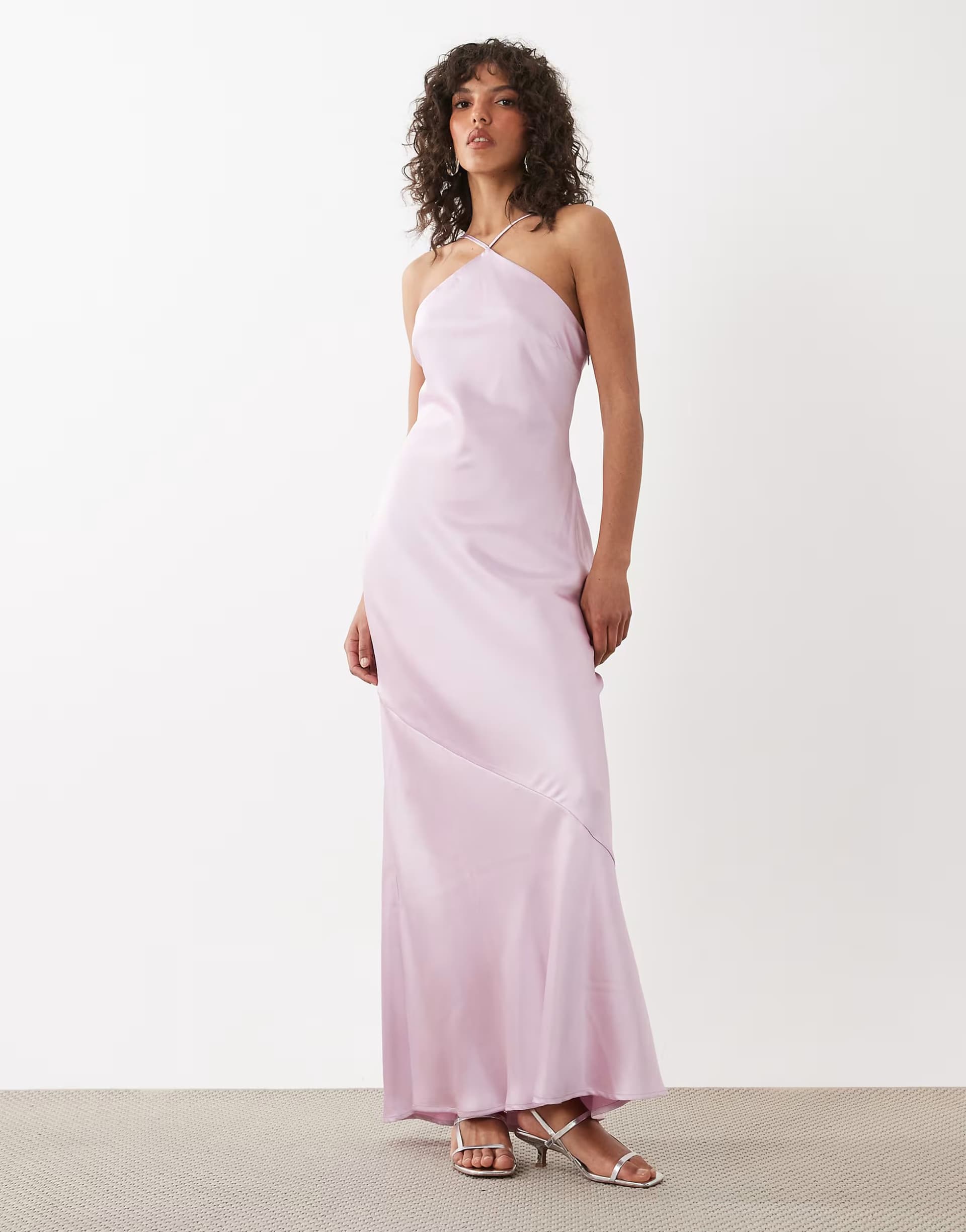 ASOS Pretty Lavish Yvette satin halter neck maxi dress in lilac