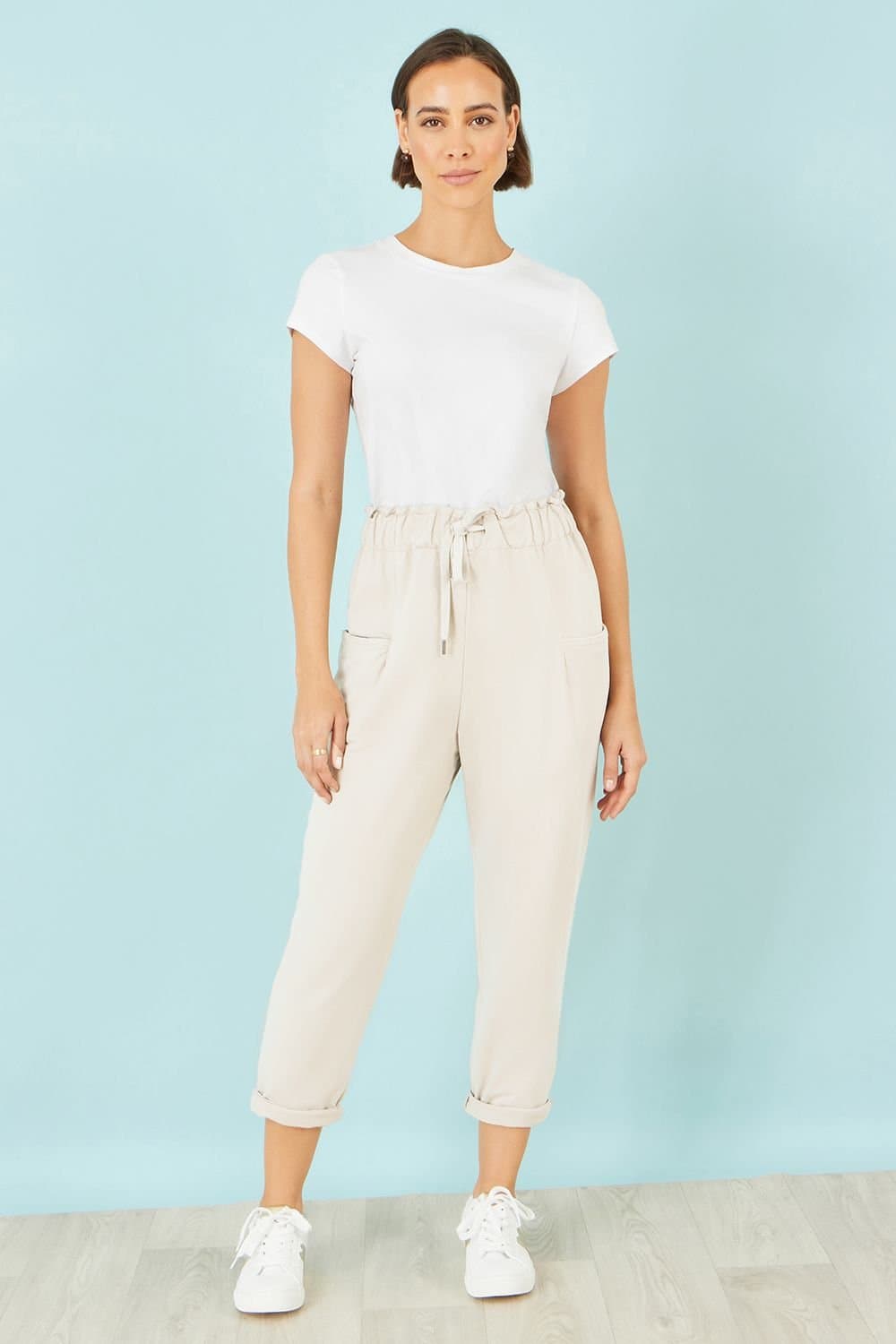 Yumi Yumi Beige Cotton Relaxed Stretch Trousers