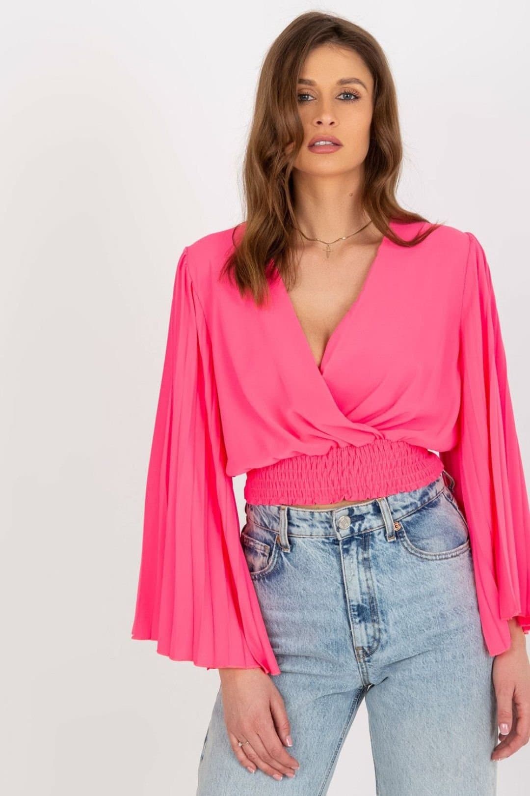 Love Lace Love Lace Women's Pleated Sleeve Envelope Neck Blouse in Pink