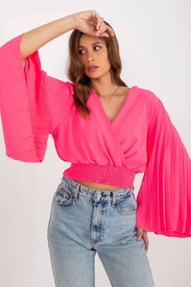 Love Lace Love Lace Women's Pleated Sleeve Envelope Neck Blouse in Pink - 2