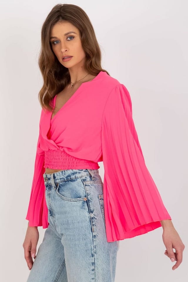 Love Lace Love Lace Women's Pleated Sleeve Envelope Neck Blouse in Pink - 3