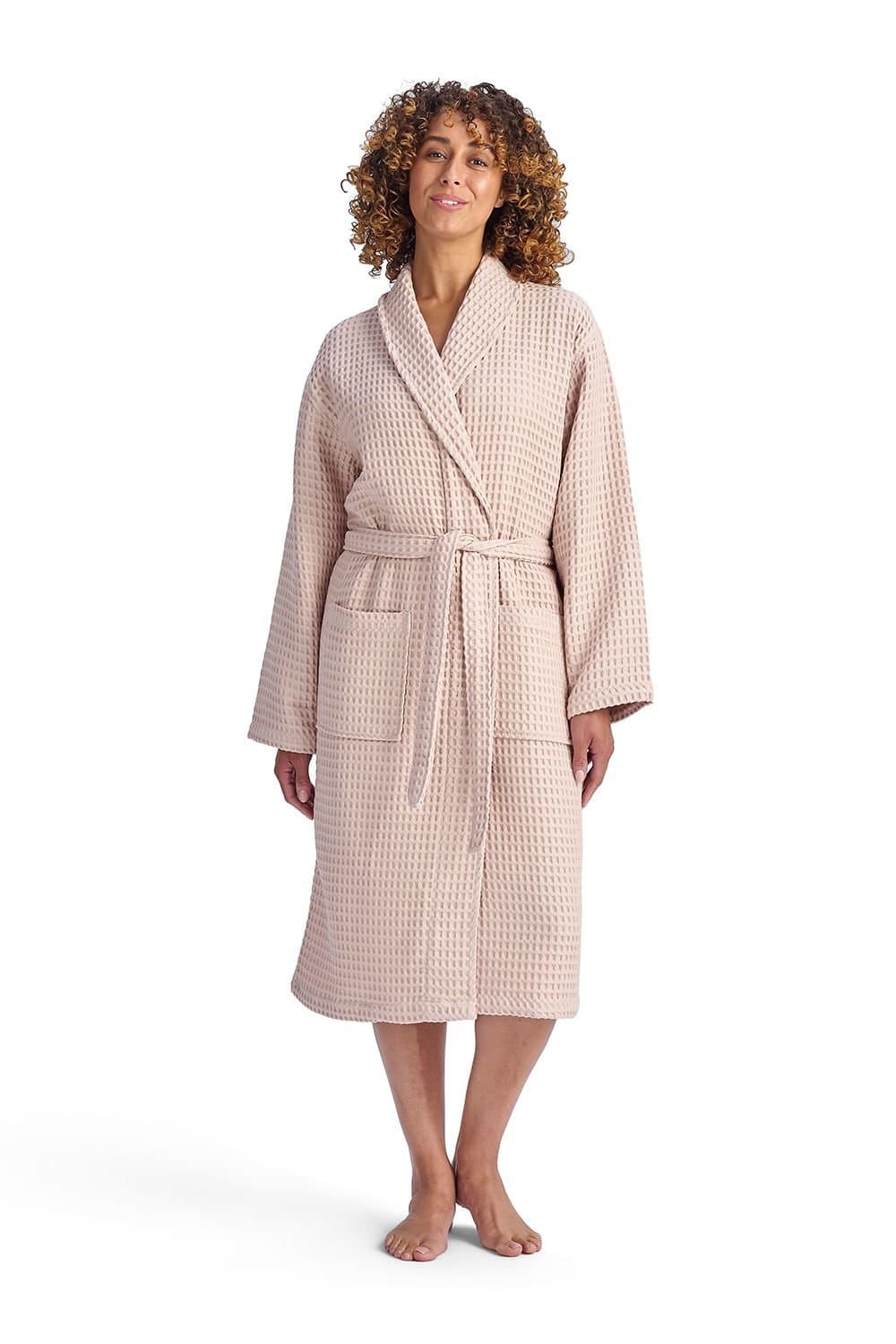 Christy Christy Pink Waffle Cotton Kimono Bathrobe