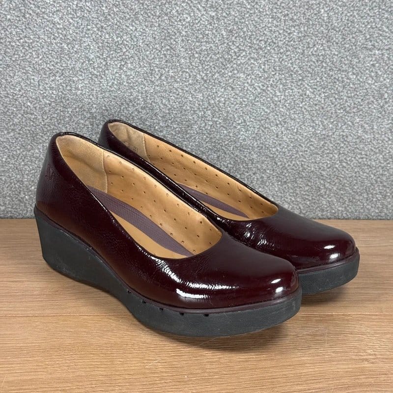 Clarks Clarks Un Estie Artisan Burgundy Patent Leather Wedge Shoes UK 5½ EU 39 - 1
