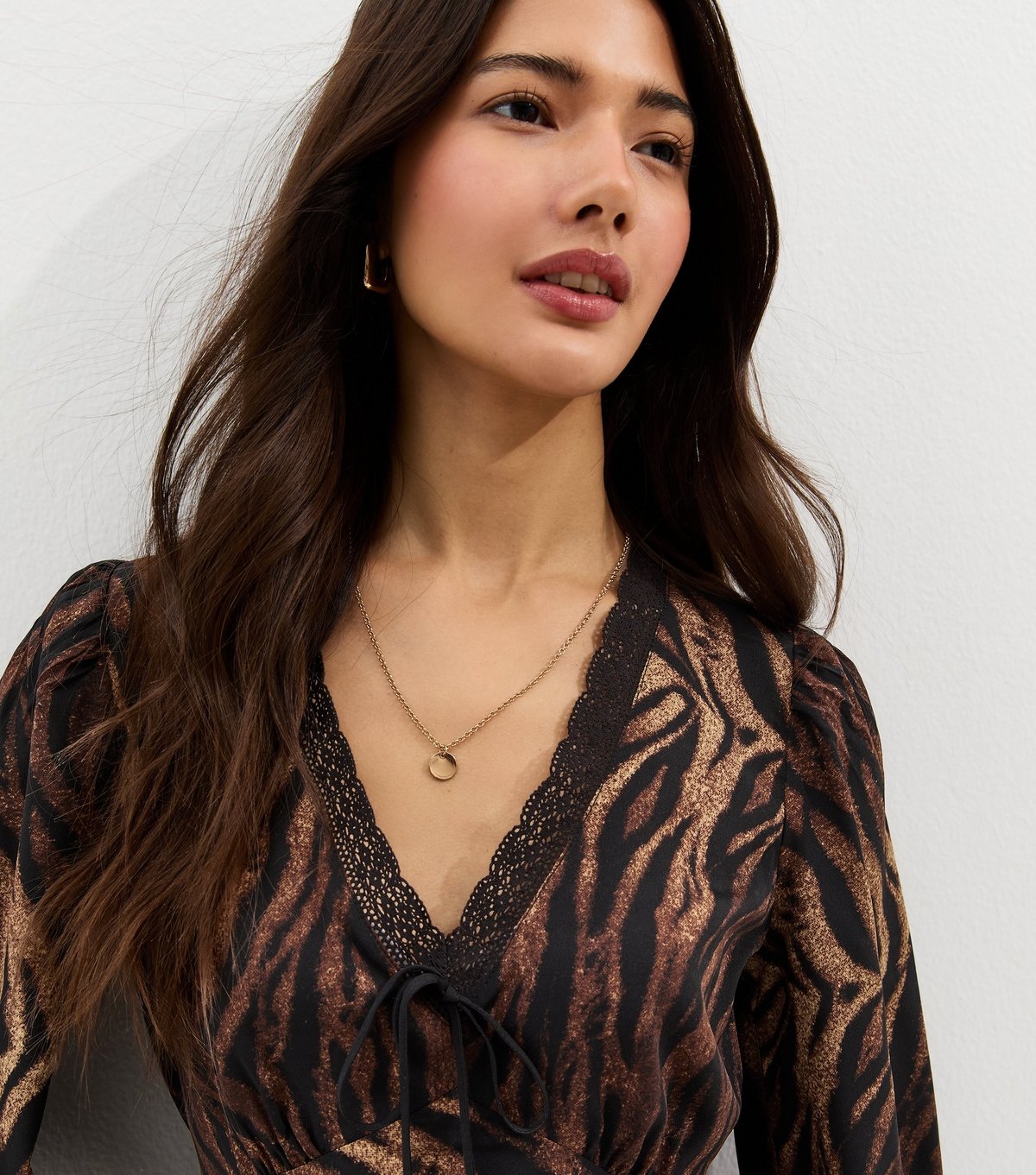 New Look Women's Brown Zebra Pint Lace Trim Mini Dress New Look - 3