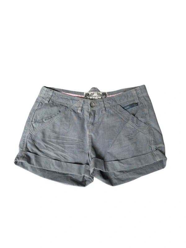 New Look y2k blue and white striped linen material mini cargo shorts