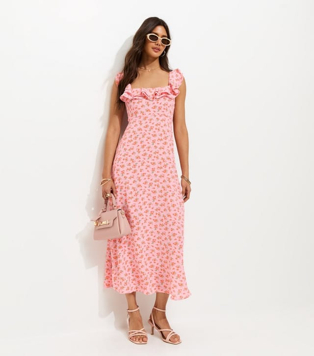 New Look Women's Light Pink Floral Ditsy Scoop Neck Ruffle Midi Dress New Look - 3
