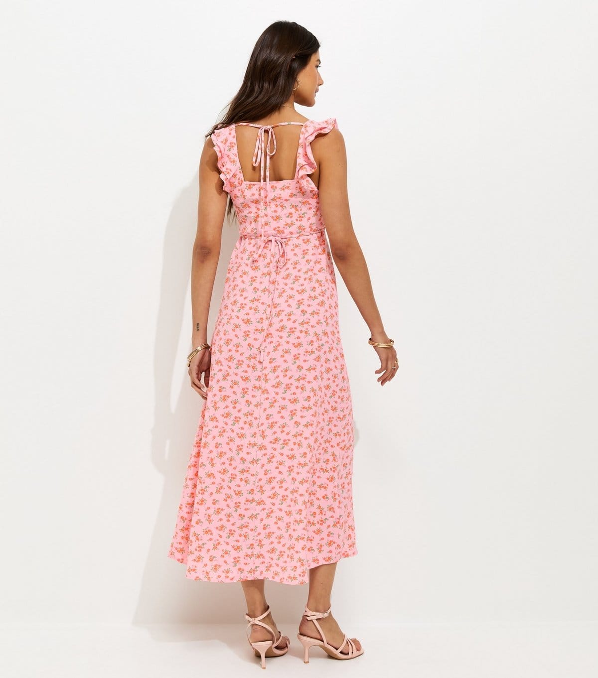 New Look Women's Light Pink Floral Ditsy Scoop Neck Ruffle Midi Dress New Look - 4