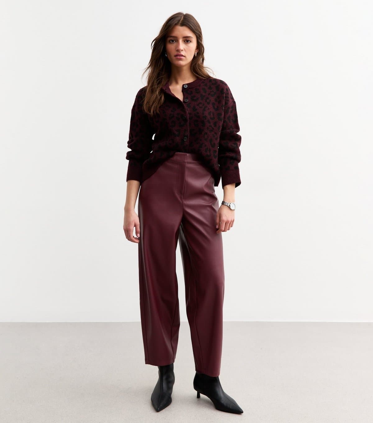 New Look New Look Burgundy Faux Leather Barrel Leg Trousers