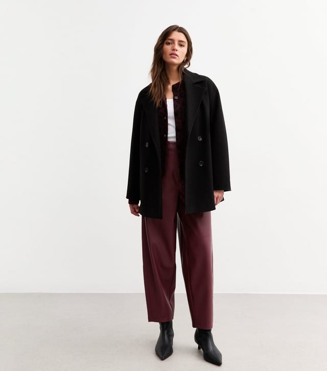 New Look Women's Burgundy Faux Leather Barrel Leg Trousers New Look - 3