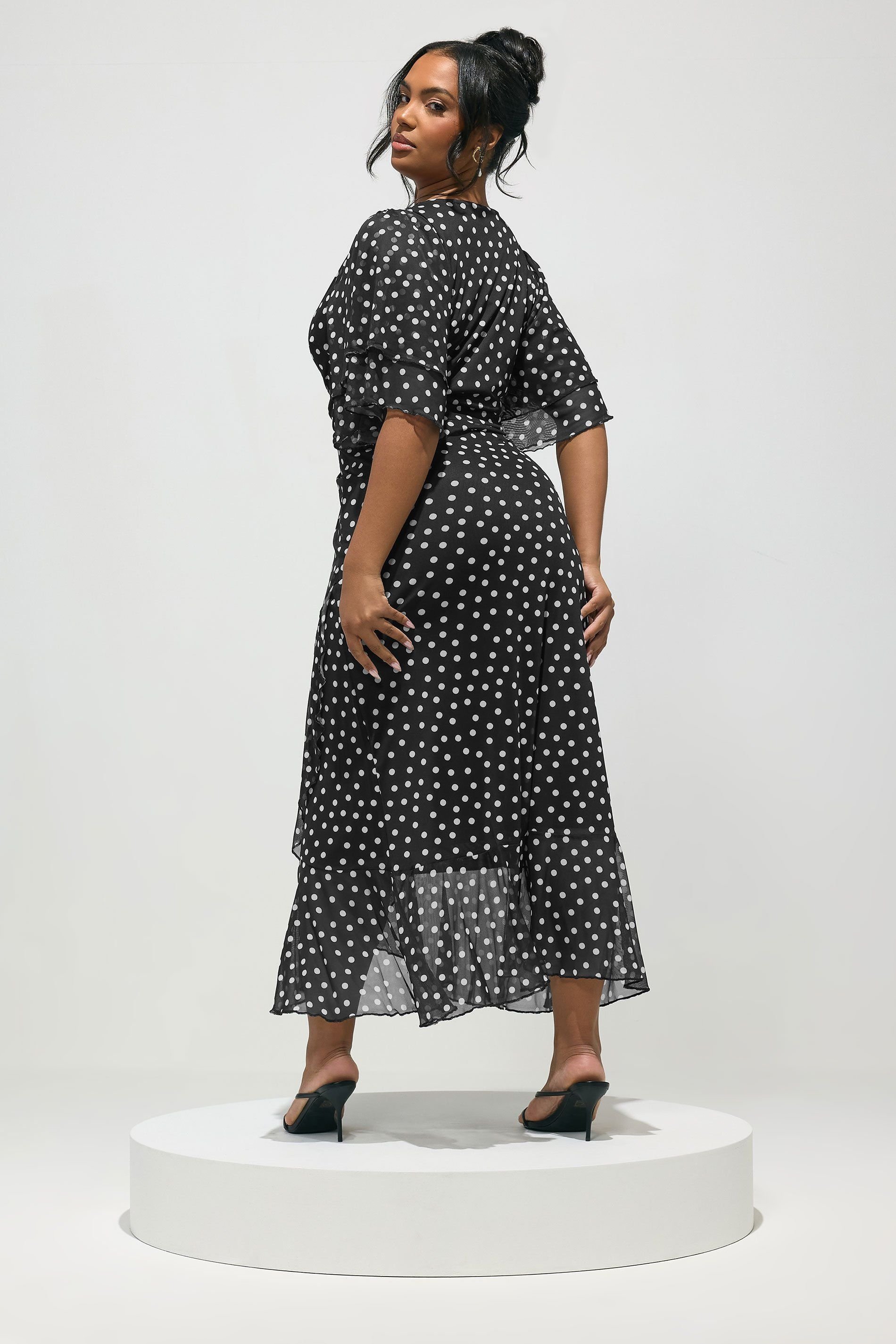 Yours Yours Women's Polka Dot Wrap Dress in Black - 4