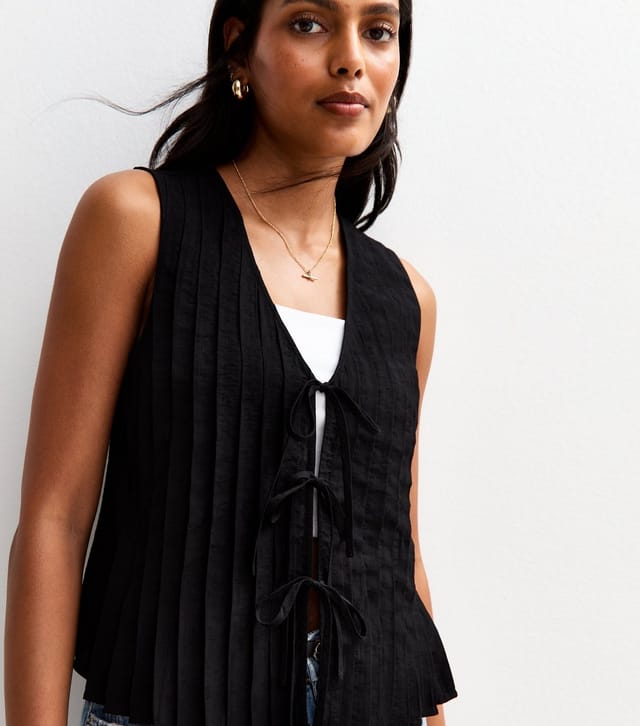 New Look Women's Black Pleated Tie Front Sleeveless Top New Look - 3