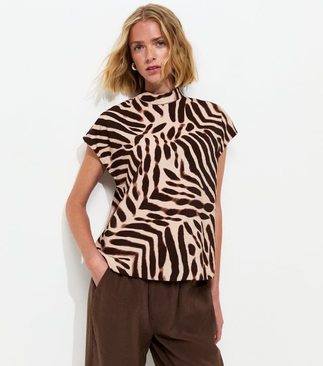 New Look Women's Brown Animal Print High Neck Top New Look - 2