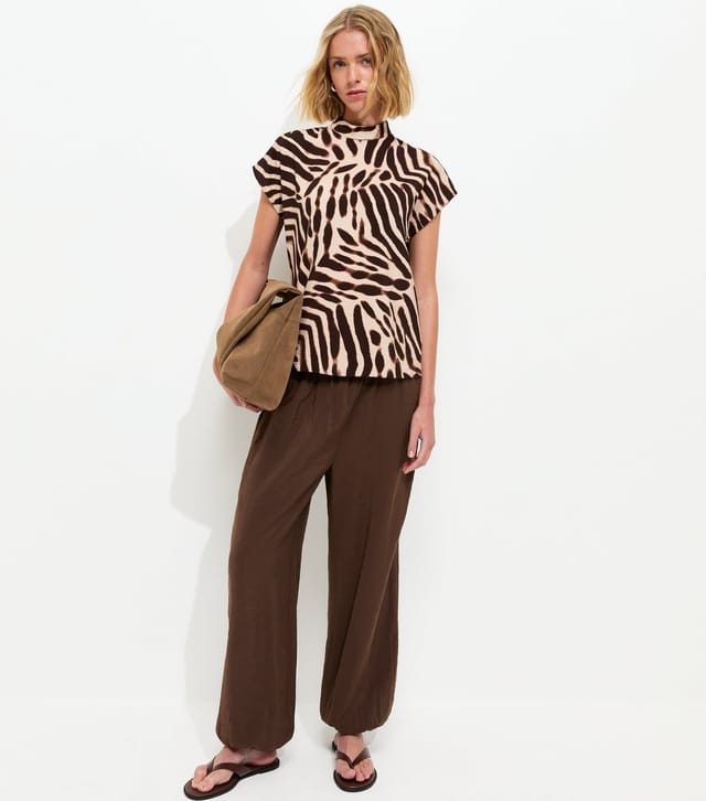 New Look Women's Brown Animal Print High Neck Top New Look - 3