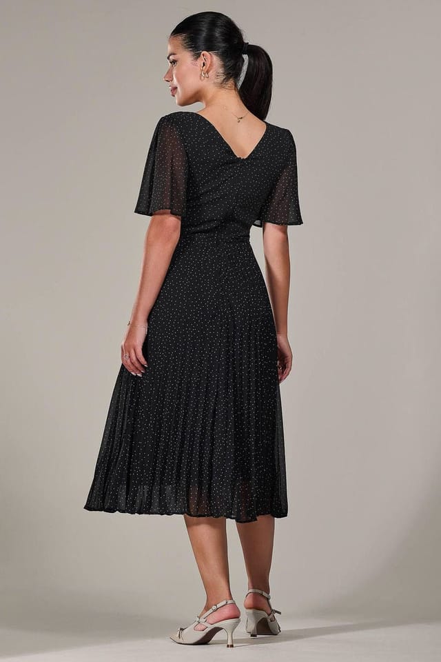 Jolie Moi Jolie Moi Women's Petite Chiffon Pleated Midaxi Dress in Black - 2