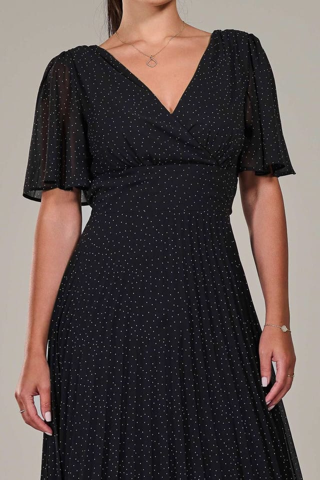 Jolie Moi Jolie Moi Women's Petite Chiffon Pleated Midaxi Dress in Black - 3