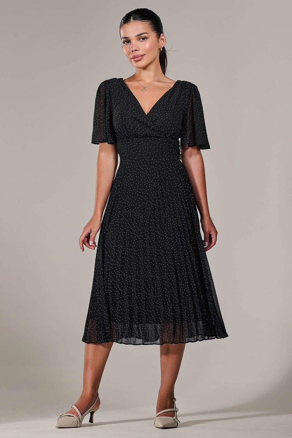 Jolie Moi Jolie Moi Women's Petite Chiffon Pleated Midaxi Dress in Black - 4