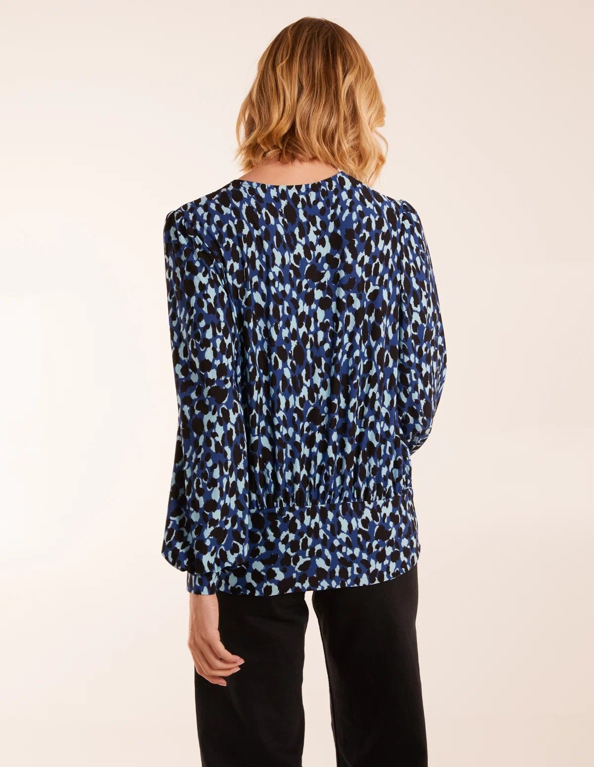 Blue Vanilla Wrap Front Leopard Print Deep Hem Band Top - 4