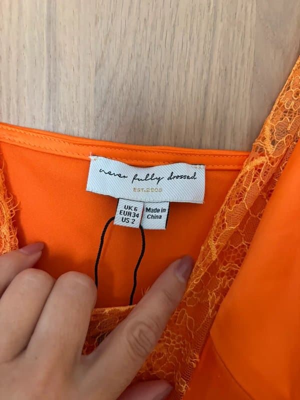 Never Fully Dressed Never fully dressed ‘Lily’ orange satin slip dress, Size 6