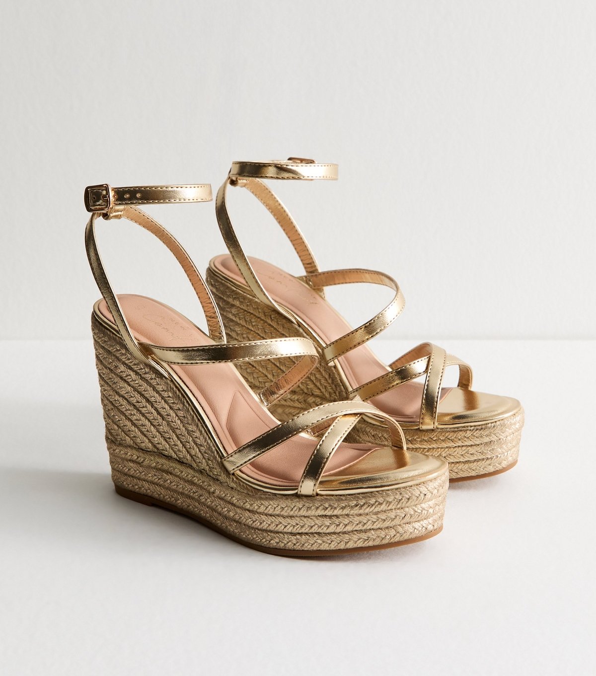 New Look Women's Gold Faux Leather Metallic Strap Wedge Sandals Vegan New Look - 3