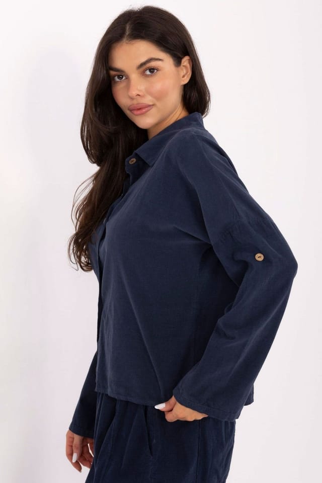 Love Lace Love Lace Women's Long Sleeve Corduroy Button Shirt for Daily in Blue - 2