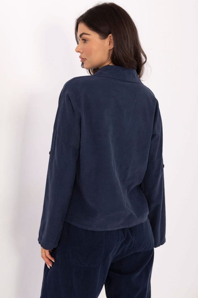 Love Lace Love Lace Women's Long Sleeve Corduroy Button Shirt for Daily in Blue - 3