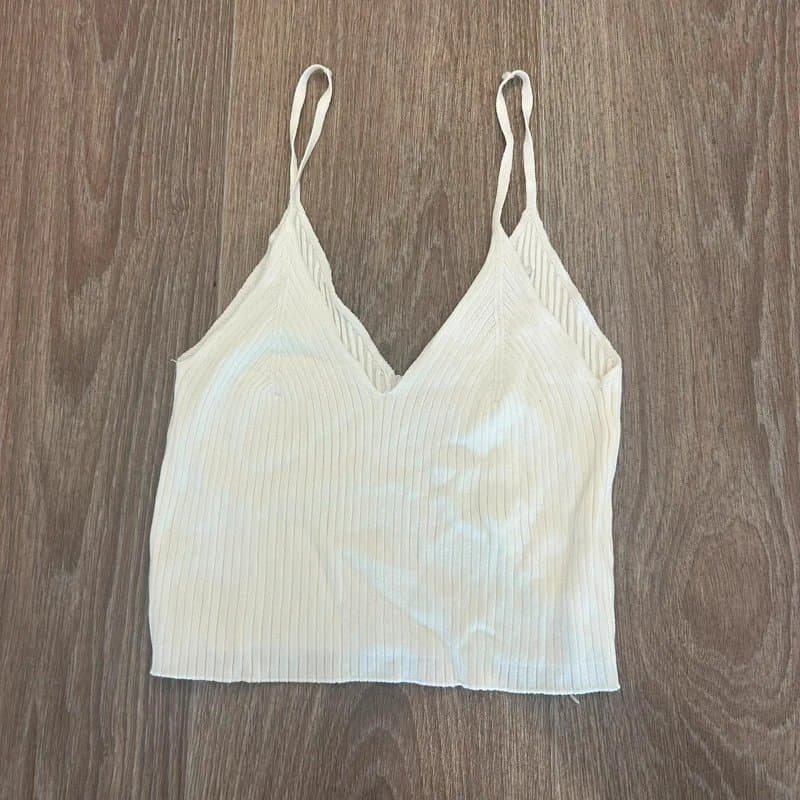 Bershka Bershka White Ribbed Knit Cami Crop Top