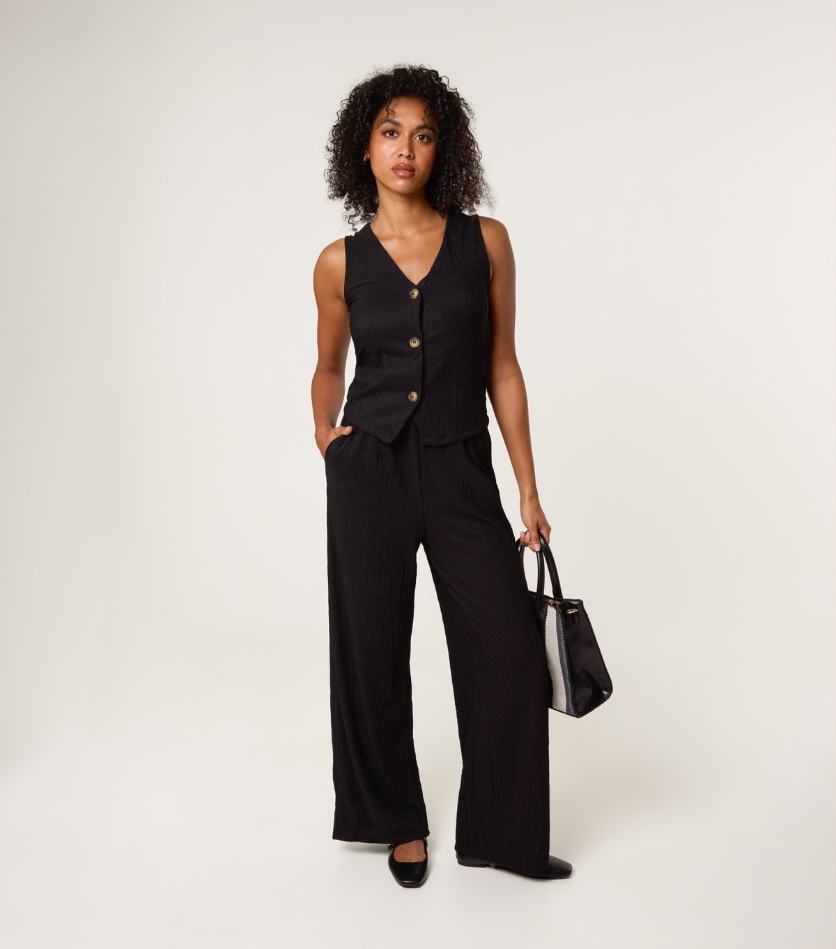 Blue Vanilla Women's Black Textured Waistcoat Blue Vanilla New Look - 2