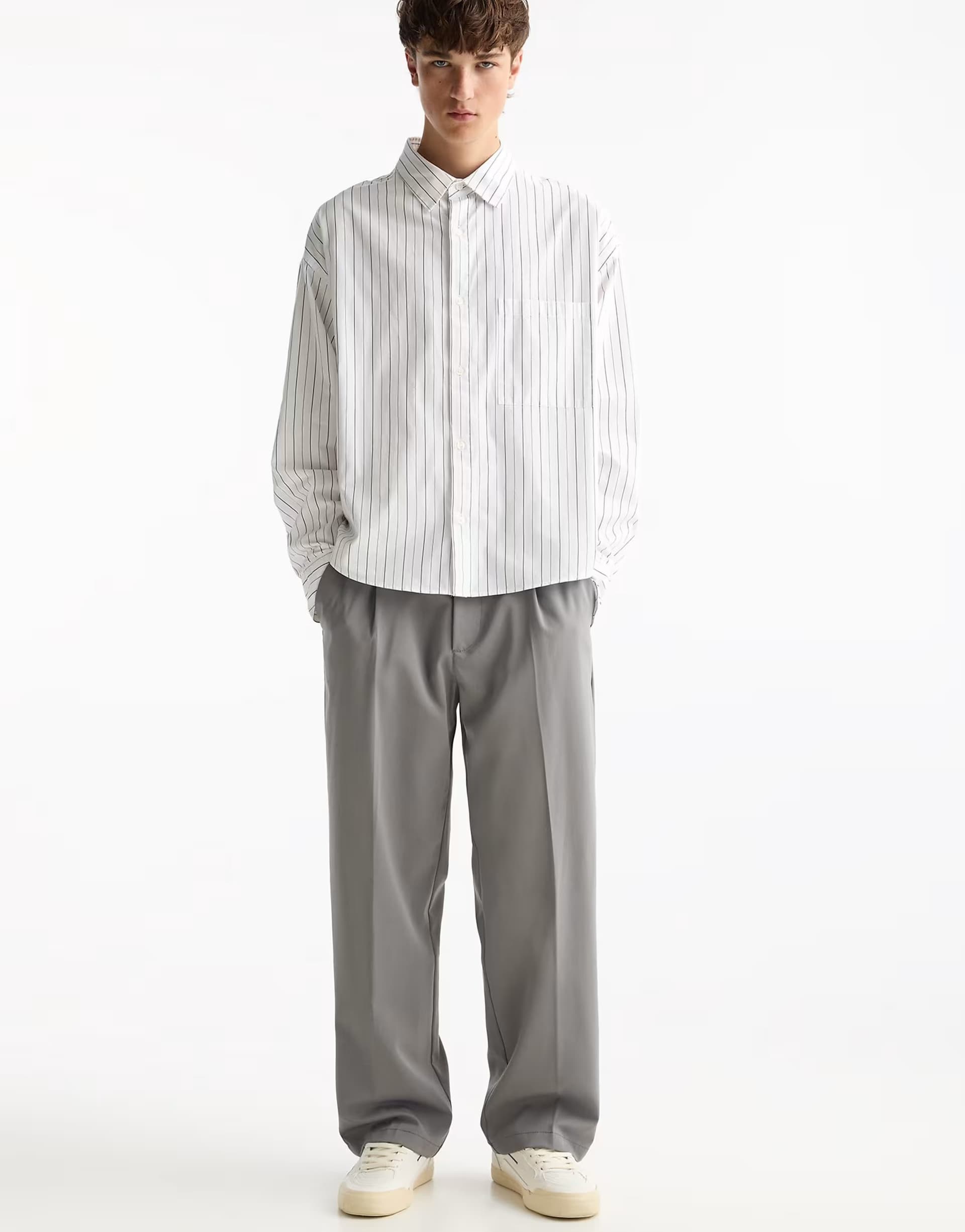 ASOS Pull&Bear tailored fit wide leg trousers in grey