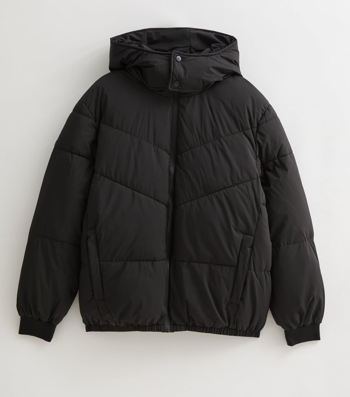 New Look Men's Black Hooded Funnel Neck Puffer Jacket New Look