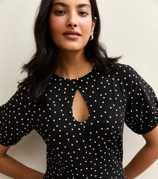 New Look Women's Black Polka Dot Keyhole Mini Dress New Look - 2