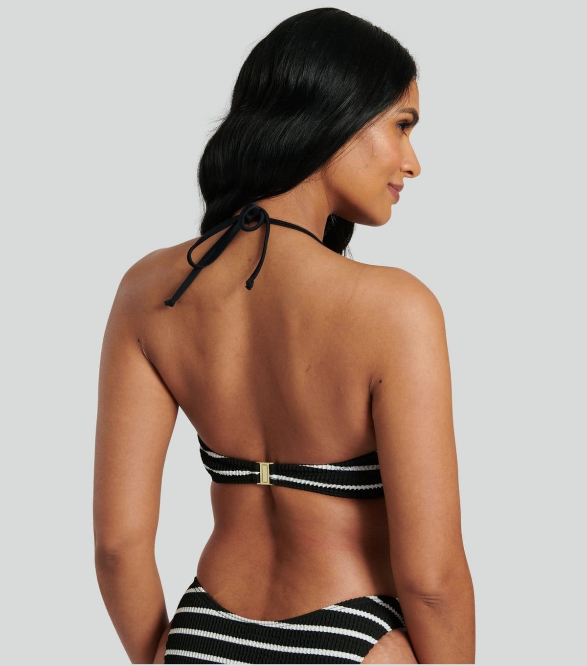 South Beach Women's Black Striped Crinkle Ring Detail Bandeau Bikini With Removable Straps South Beach New Look - 4