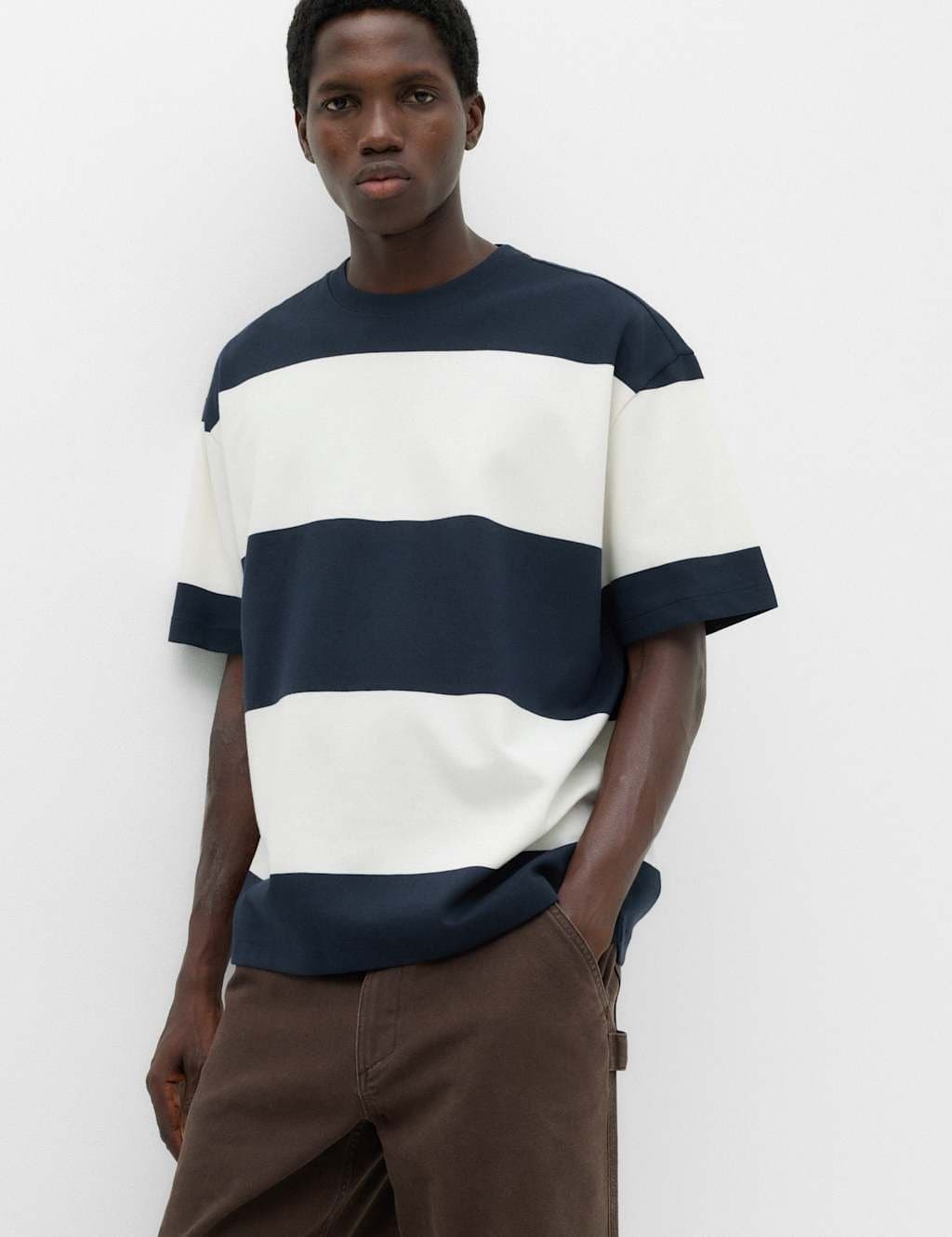 Marks & Spencer M&S Ultimate Oversized Striped T-Shirt Navy