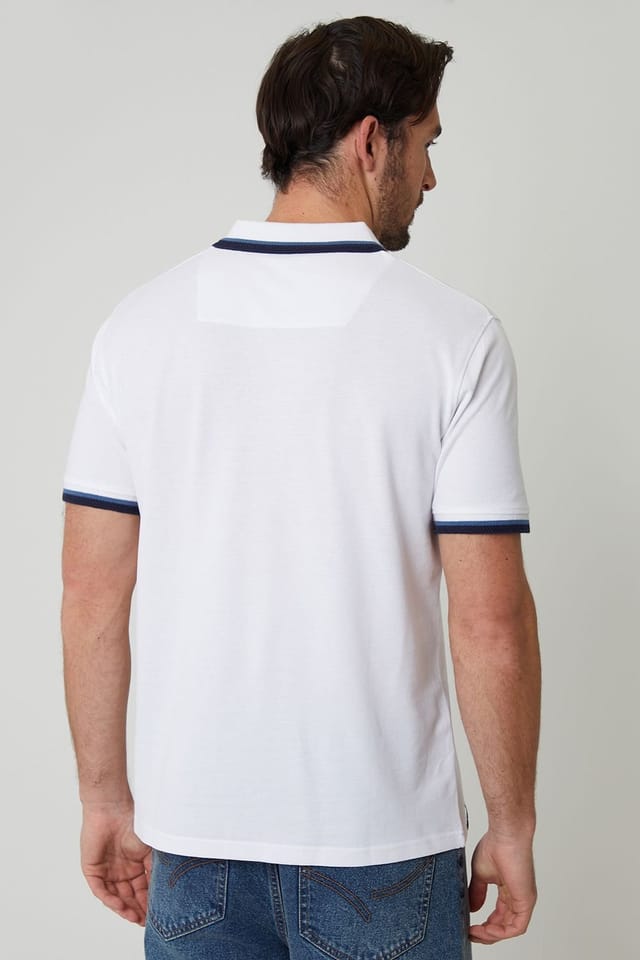Threadbare Threadbare Men's Herringbone Tipping Cotton Pique Polo Shirt in White - 2