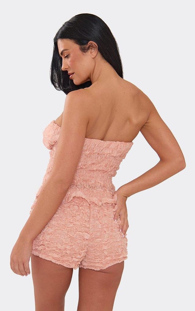 EGO Bandeau Hook And Eye Detail Corset Top In Coral Textured Woven, Women's Size UK 6 - 2
