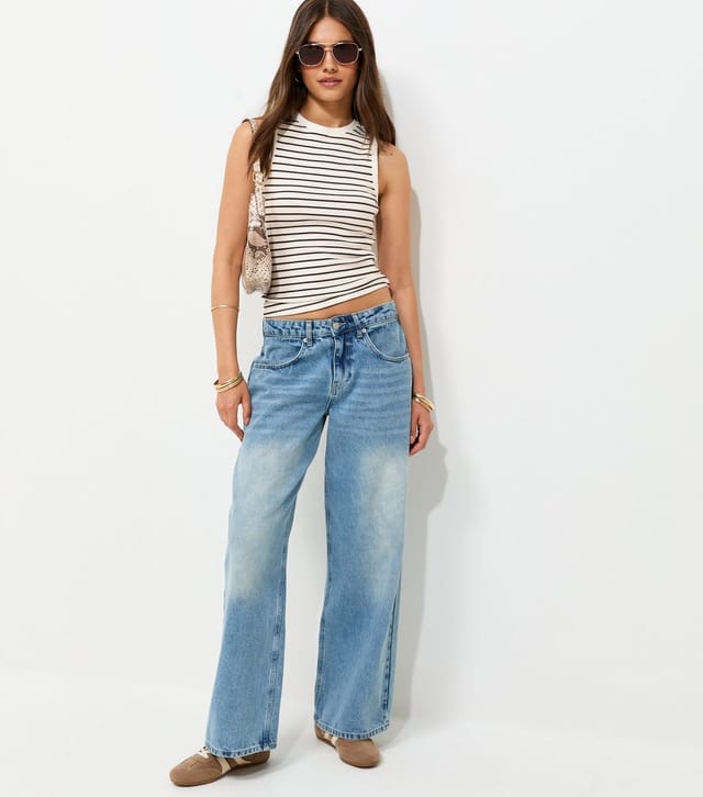 New Look Women's White Cotton Rich Ribbed Stripe Pattern Sleeveless Tank Top New Look - 3