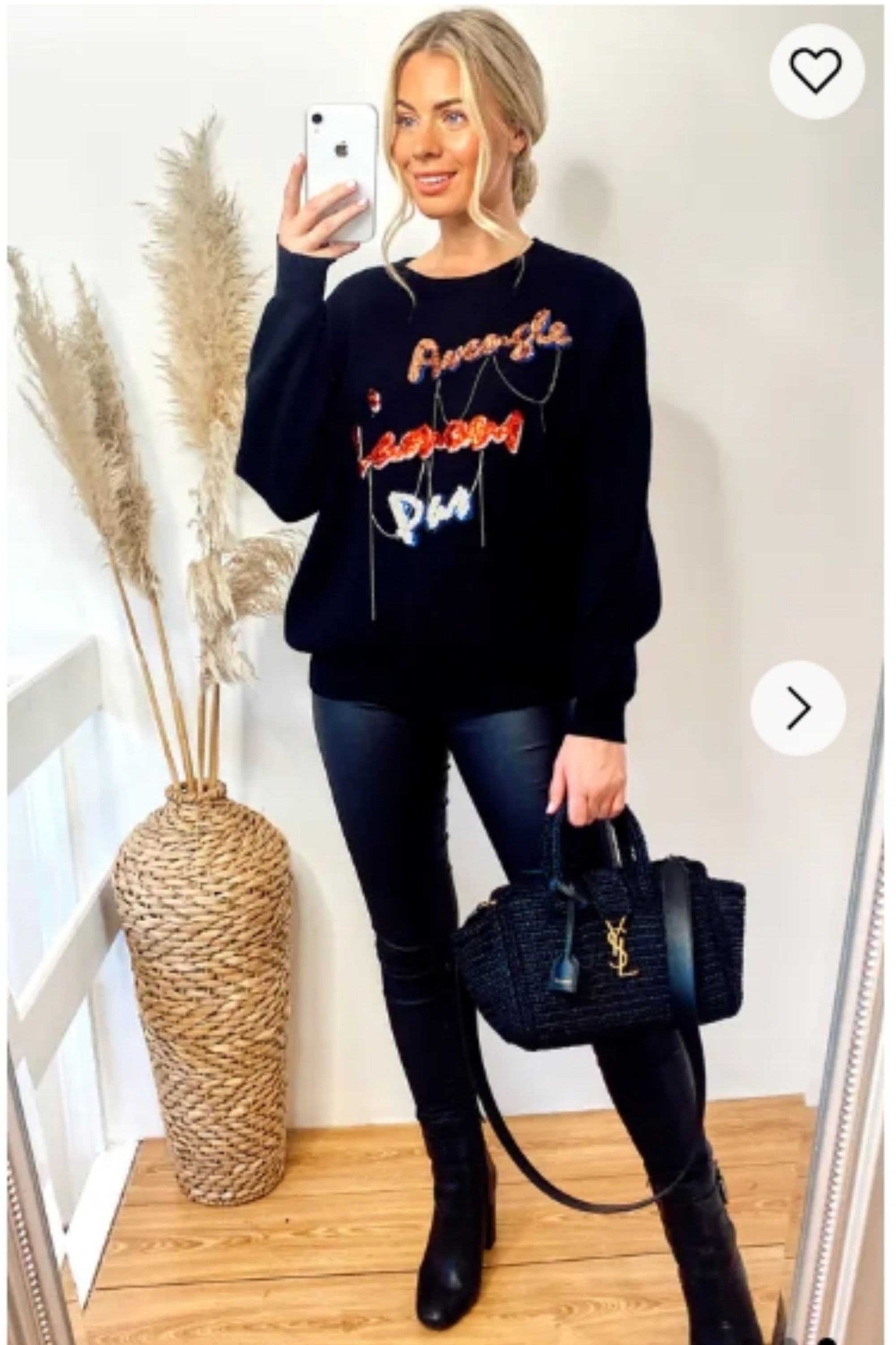 CY CY Women's Long Sleeve Jumper With Sequin Slogan Embellishments in Black - 1