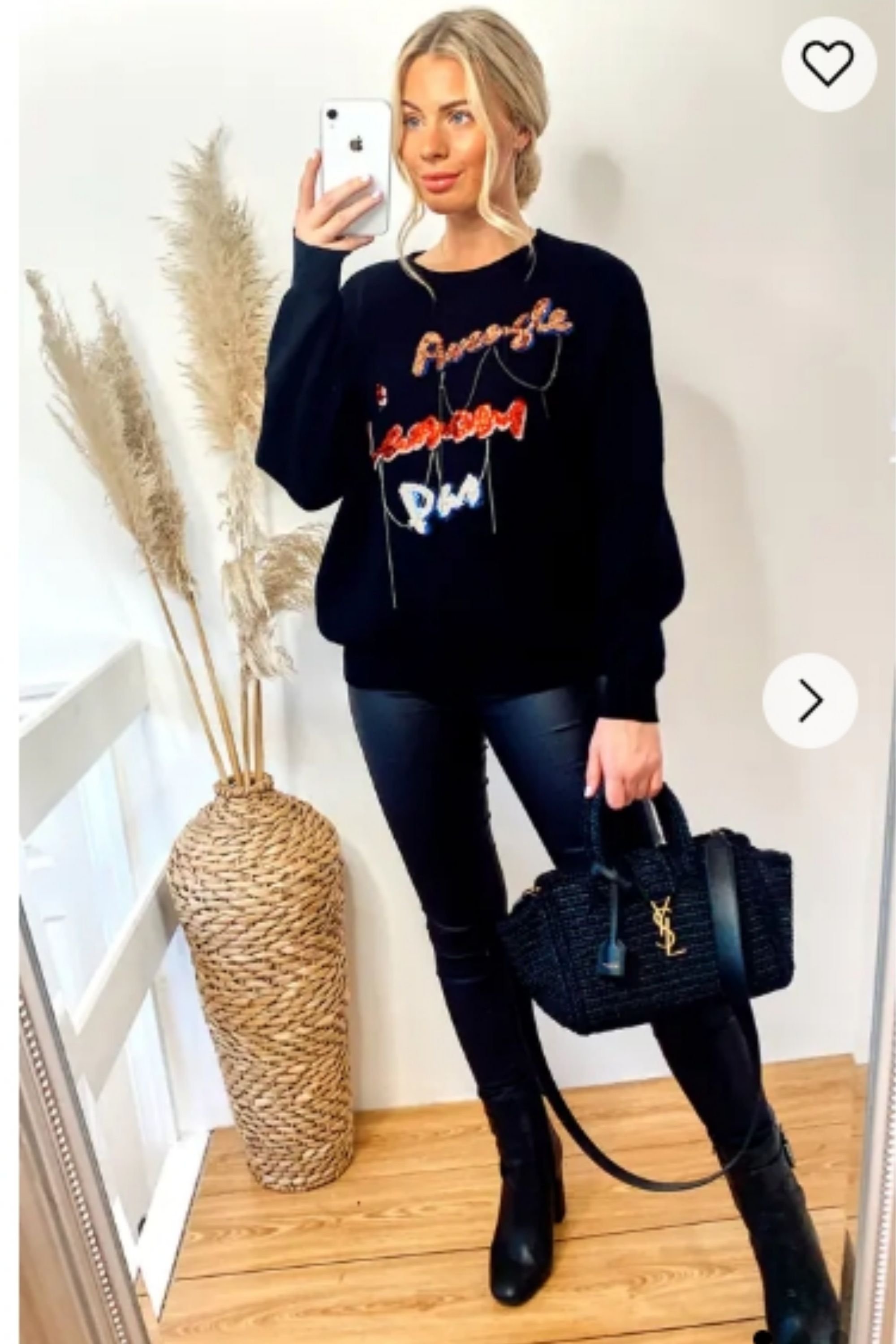 CY CY Women's Long Sleeve Jumper With Sequin Slogan Embellishments in Black - 2