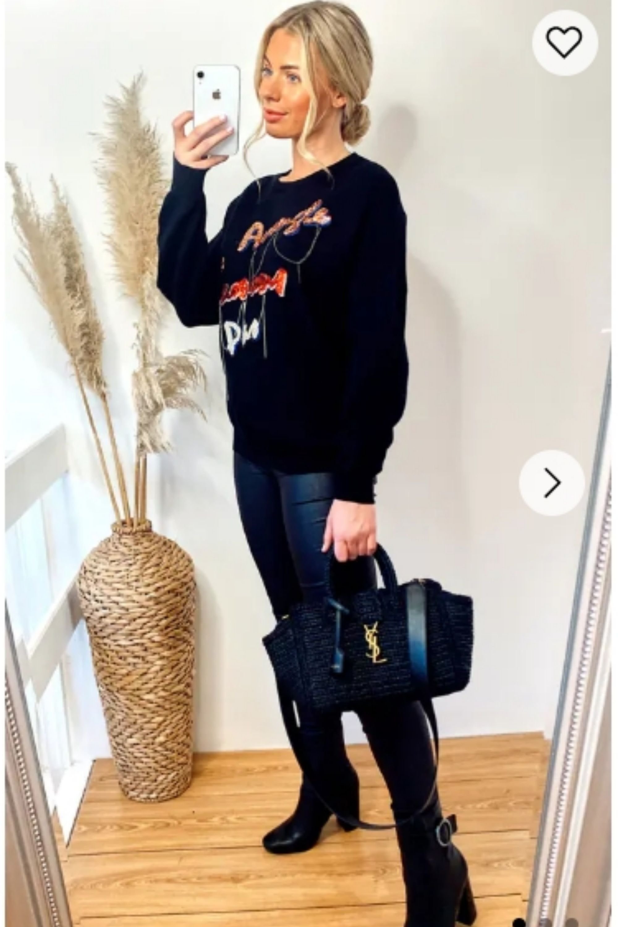 CY CY Women's Long Sleeve Jumper With Sequin Slogan Embellishments in Black - 3