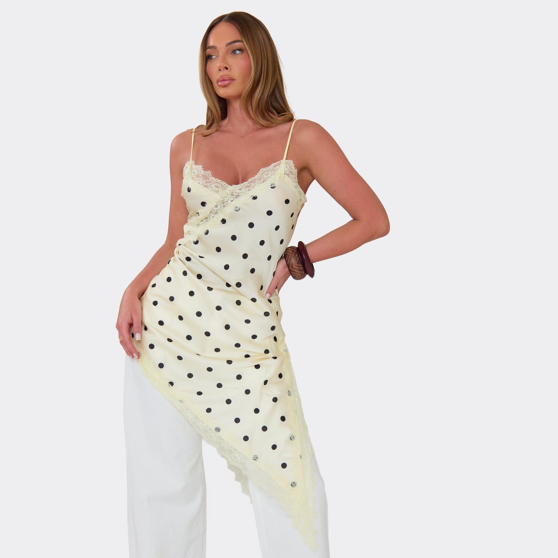 EGO Yellow Polka Dot Lace Trim Camisole
