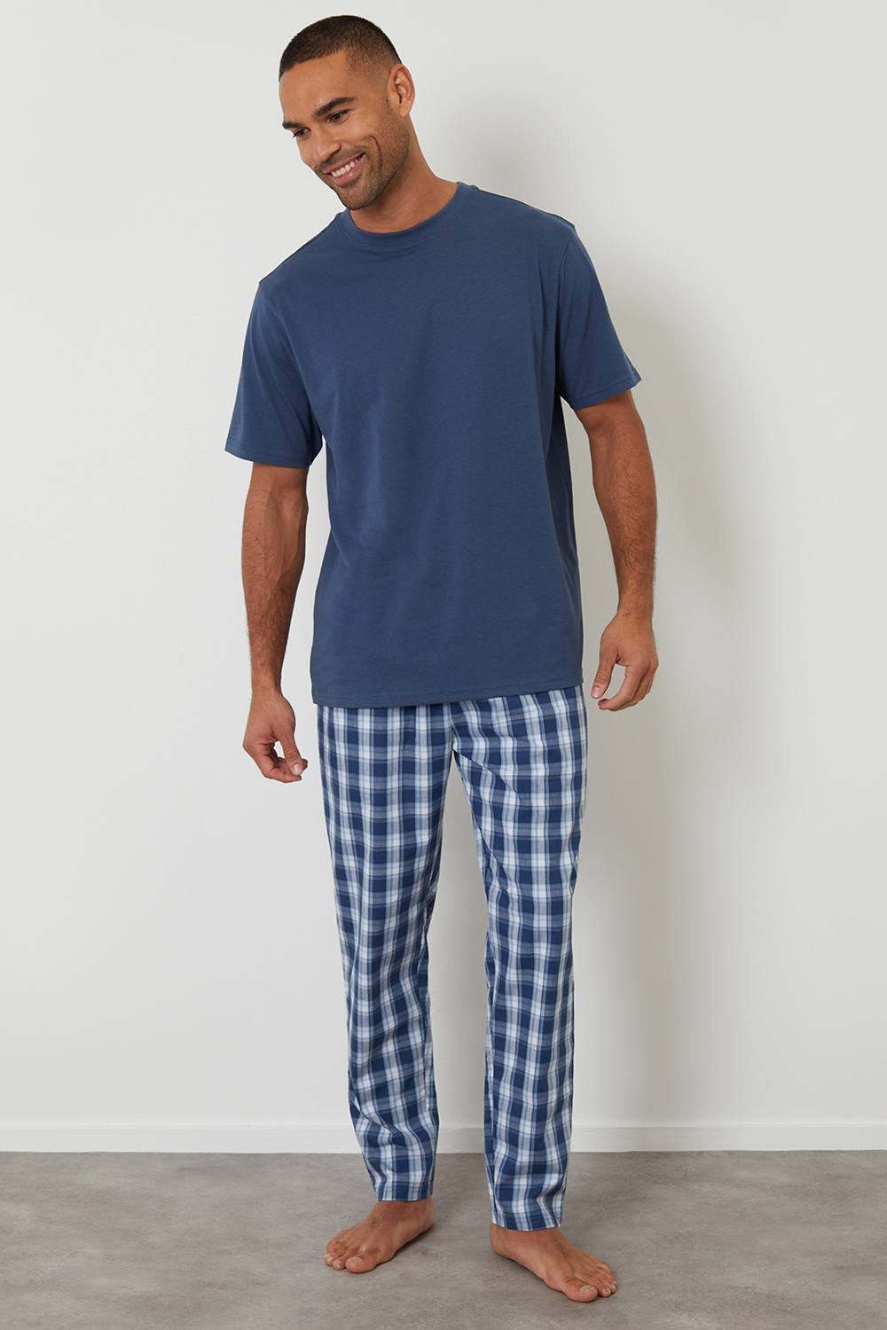 Threadbare Threadbare Men's Check Relaxed Fit Pyjama Set in Blue - 1