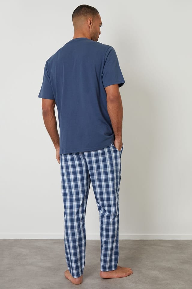 Threadbare Threadbare Men's Check Relaxed Fit Pyjama Set in Blue - 2