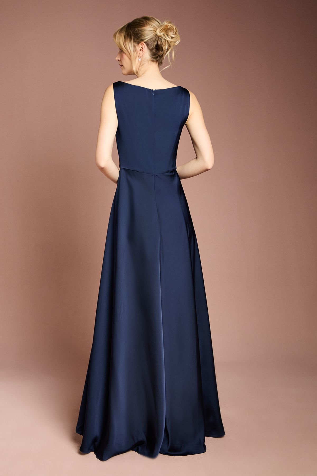 Coast Coast Women's Honoured Sleeveless Cowl Neck Satin Maxi Bridesmaid Dress in Navy - 3