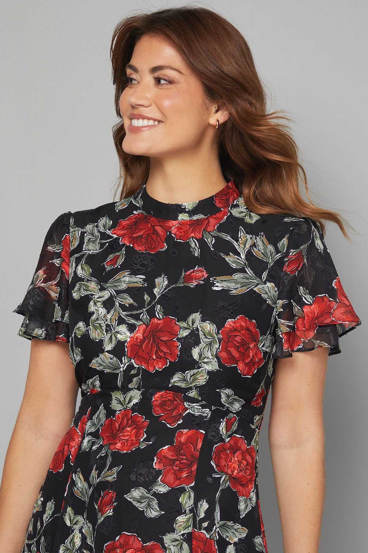 Wallis Wallis Women's Floral Burn Out Ruffle Midi Dress in Black - 3