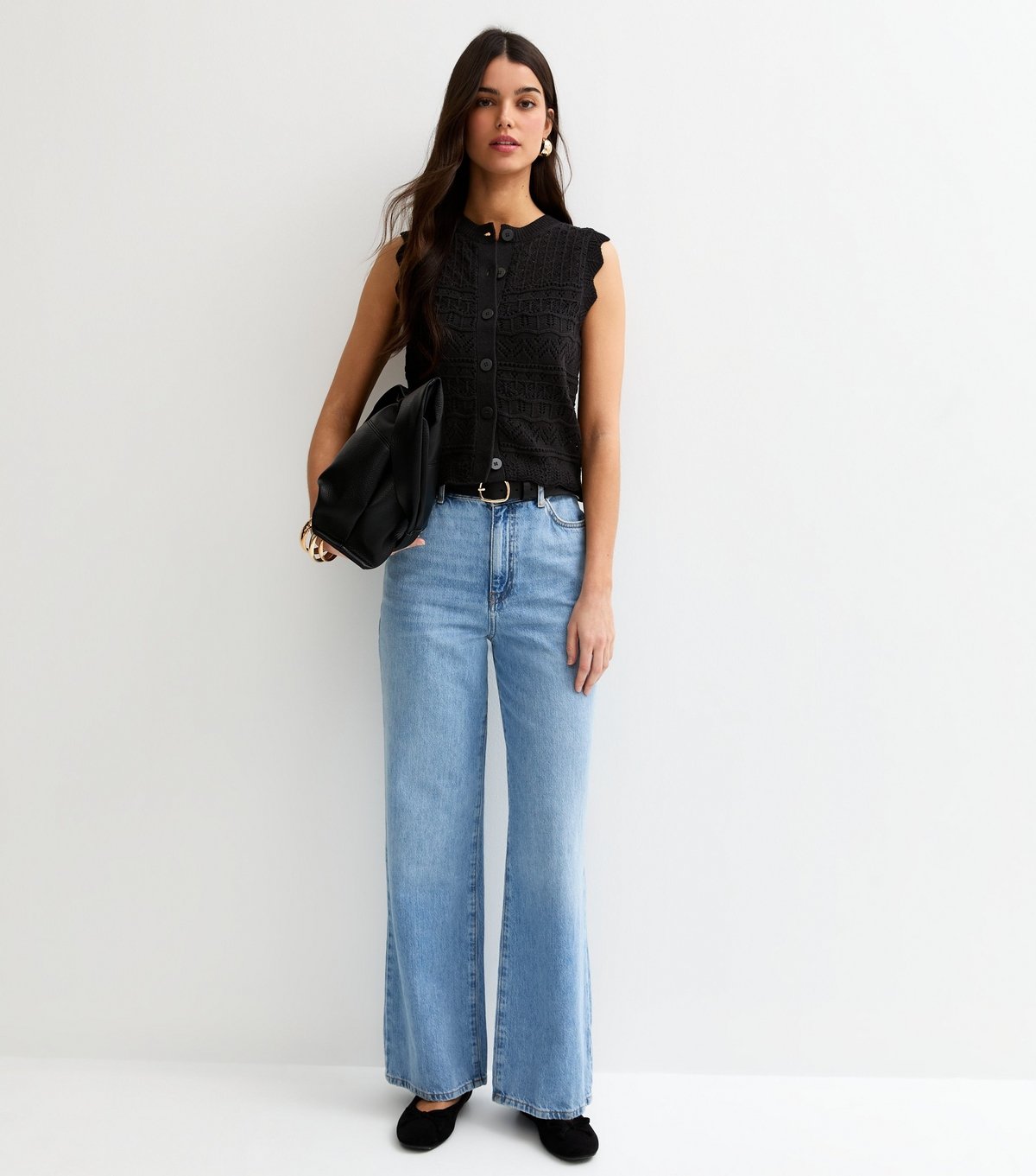 New Look Women's Black Cotton Rich Crochet Look Knit Waistcoat New Look - 3