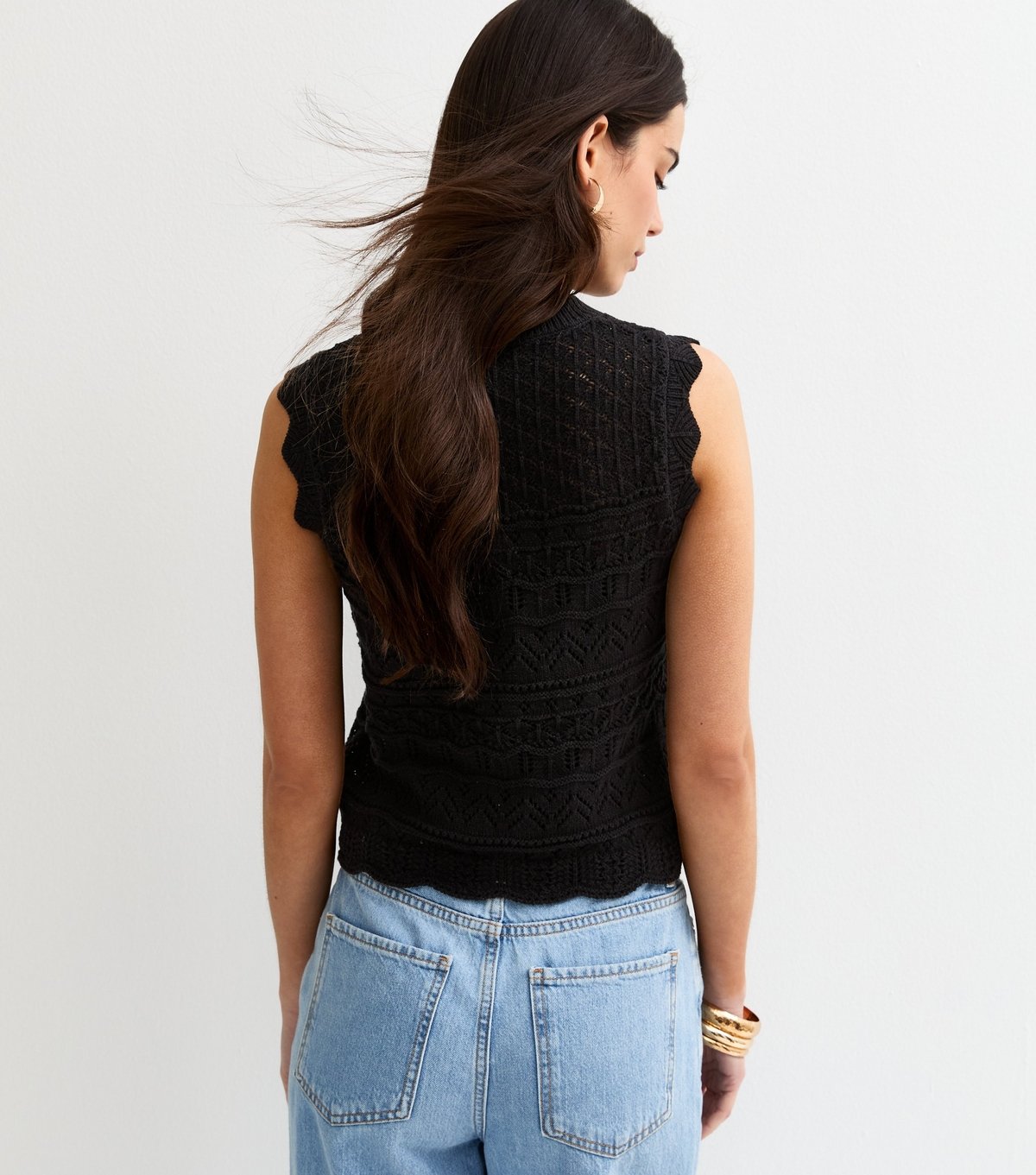 New Look Women's Black Cotton Rich Crochet Look Knit Waistcoat New Look - 4