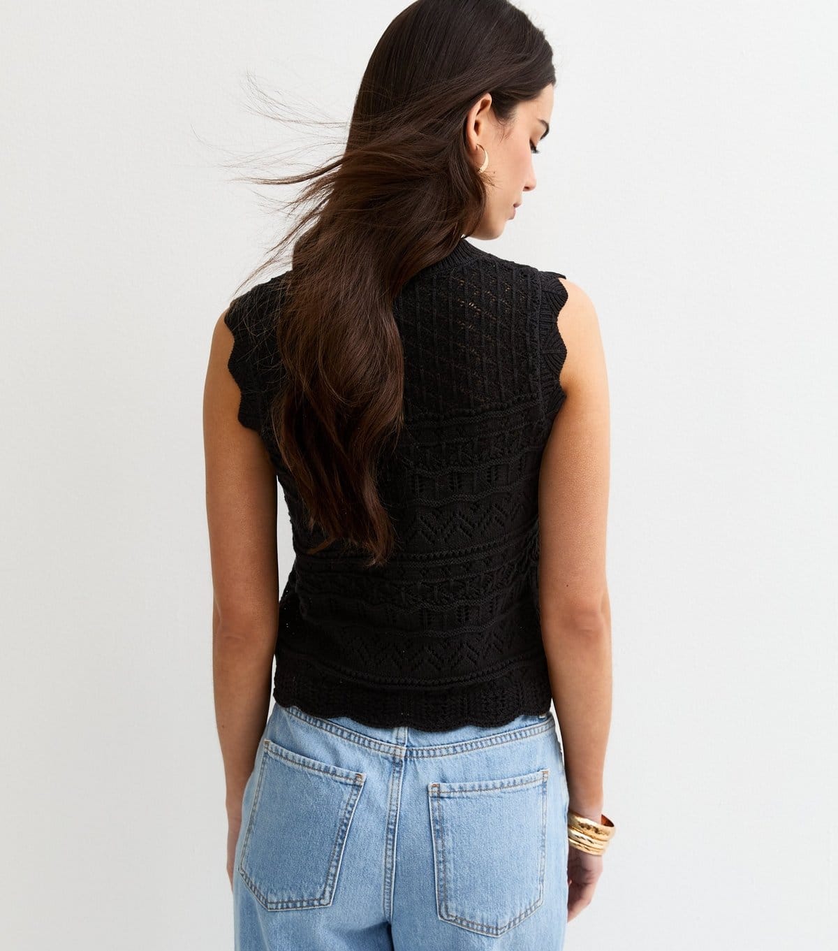 New Look Women's Black Cotton Rich Crochet Look Knit Waistcoat New Look - 4