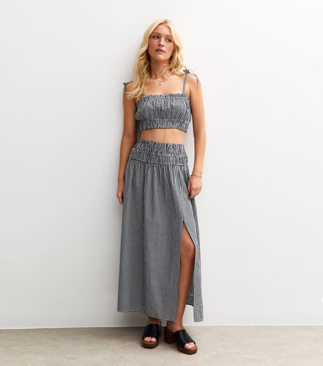 New Look Women's Black Gingham Check Shirred Cropped Cami Top New Look - 3