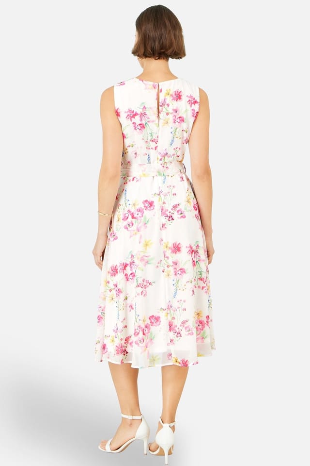 Yumi Yumi Women's White Delicate Floral Midi Skater Dress in Off-White - 3